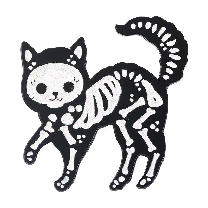 Black Cat Skeleton Pin - Novelty