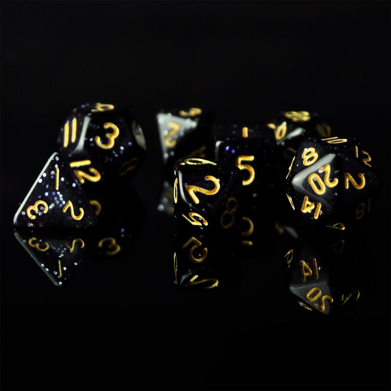 Glitter in Black Acrylic - 7pcs RPG Mini Dice Set