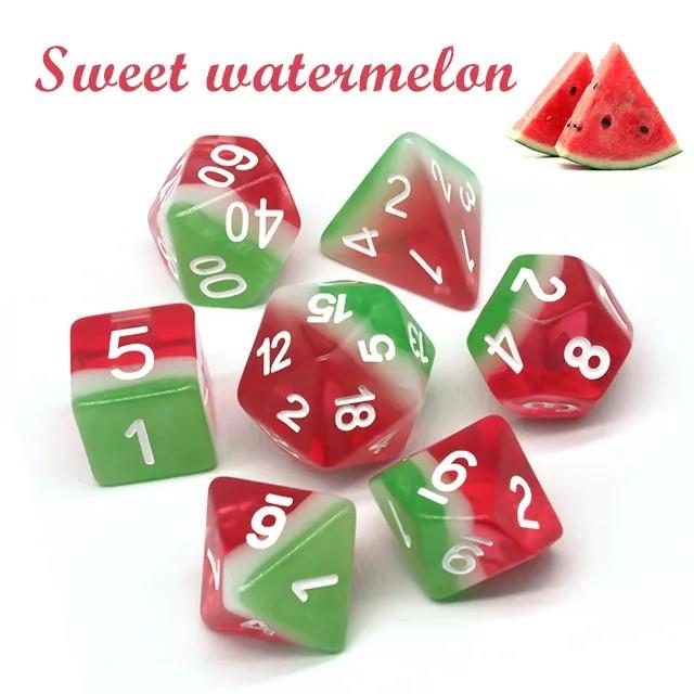 7pcs Dice Resin Layer White Font Green White Red