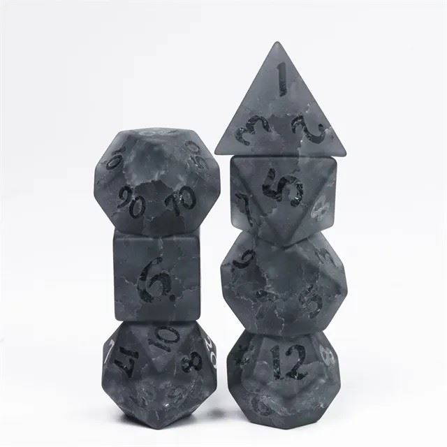 Cracked & Frosted Grey Glass - 7pcs RPG Dice Set