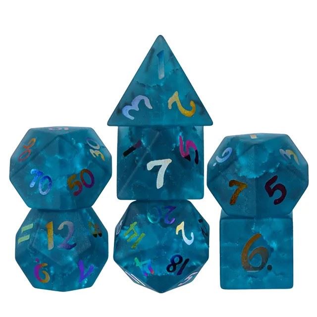 Cracked & Frosted Blue Glass - 7pcs RPG Dice Set