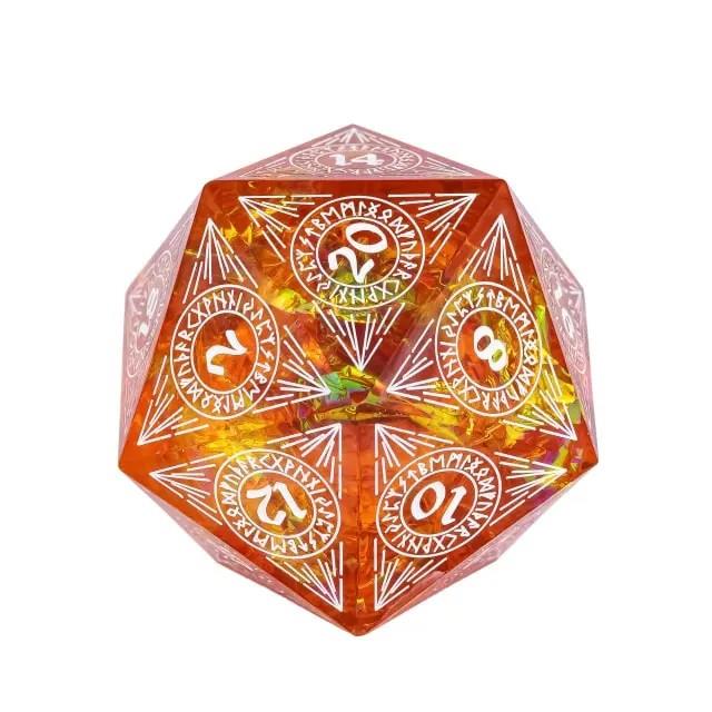 D20 Dice Sharp 33mm Candy Pattern White Font Orange