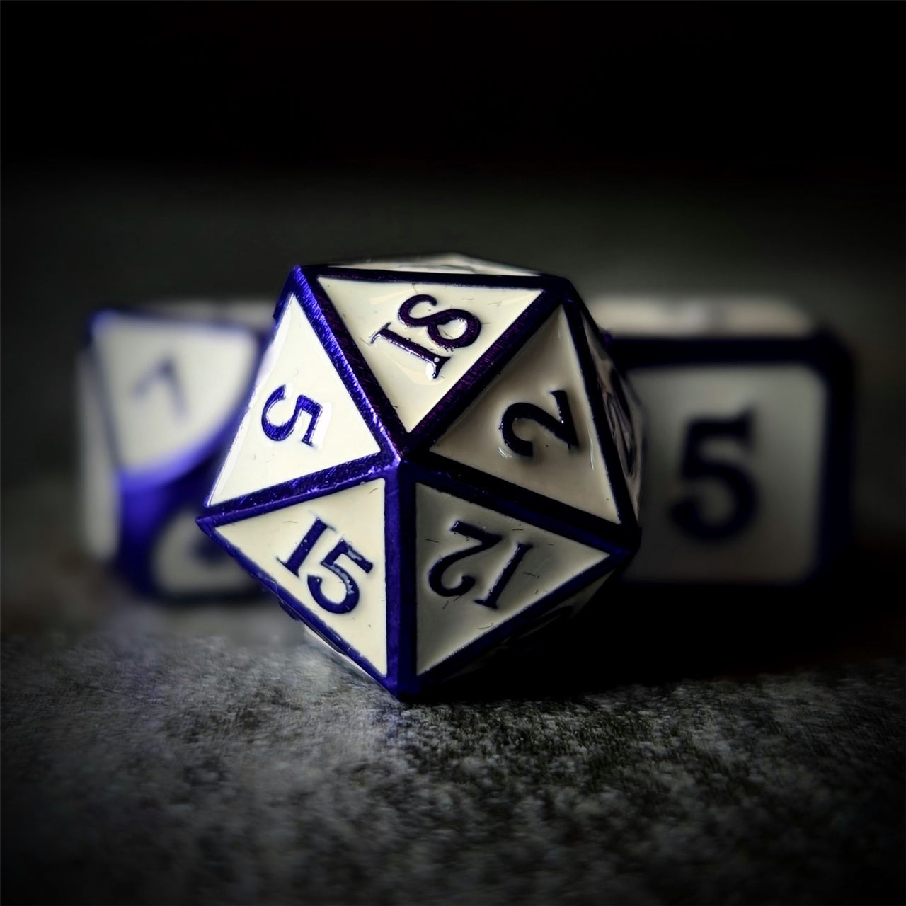 Purple & White Metal - 7pcs RPG Dice Set