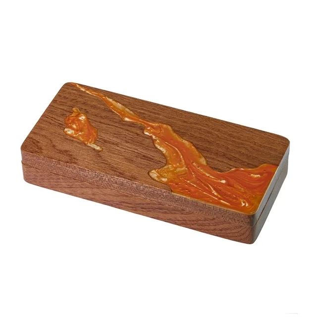 Orange & White Resin on Sapele Wood - Magnetic Dice Storage