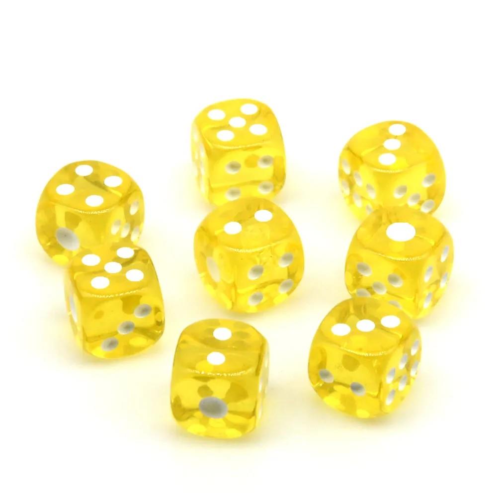 30pcs D6 12mm Dice Acrylic Pip White Font Clear Yellow
