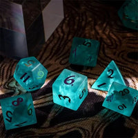 Thumbnail for Cracked & Frosted Cyan Glass - 7pcs RPG Dice Set