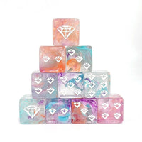 Thumbnail for 6pcs D6 16mm Dice Acrylic Swirl Diamond Pip White Font Blue Purple Red
