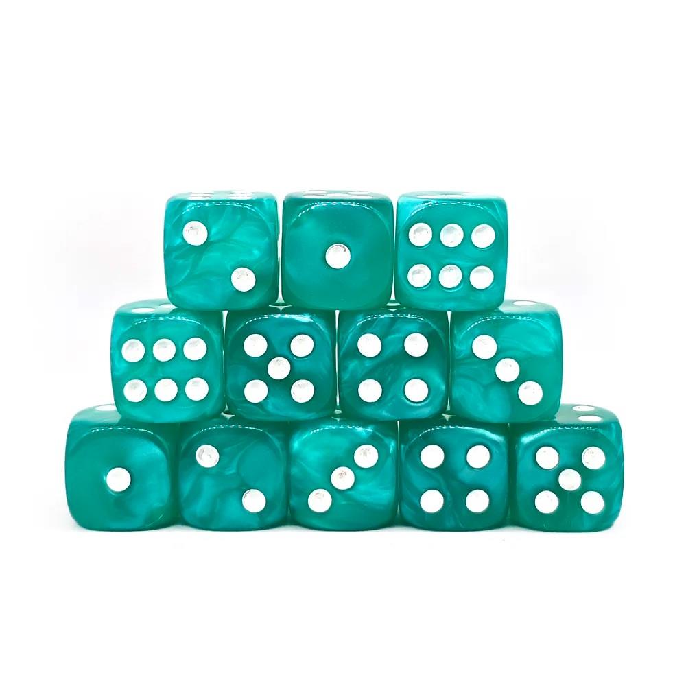 30pcs D6 12mm Dice Acrylic Blend PipsWhite Font Green