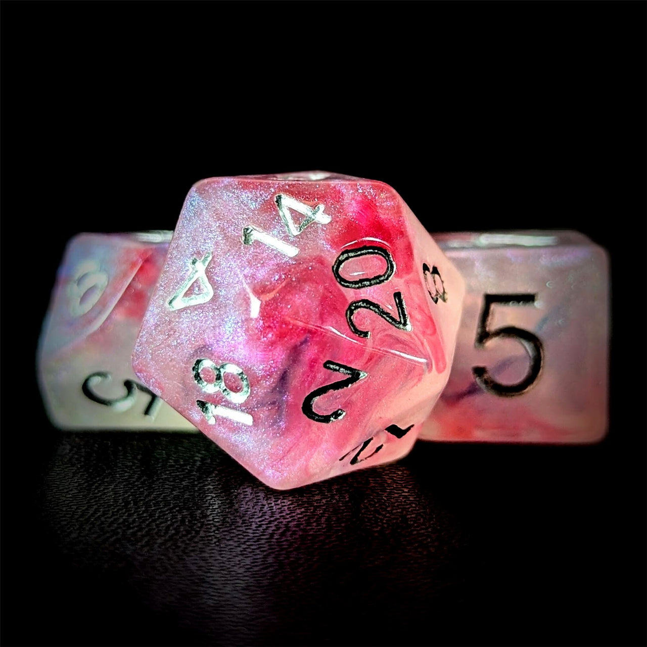 Glitter in Pink & Purple Resin - 7pcs RPG Full Dice Set