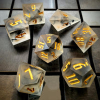 Thumbnail for Black Swirl in Frosted Clear Sharp Resin - 7pcs RPG Dice Set