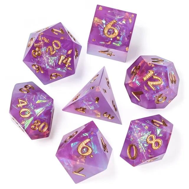 Candy in Purple & White with Copper Foil Sharp Resin - 7pcs RPG Dice Set