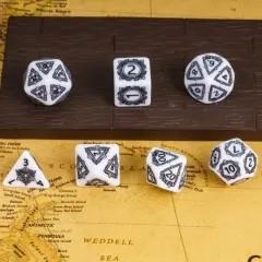 7pcs Dice Resin Pattern Dwarven Frame Black Font White