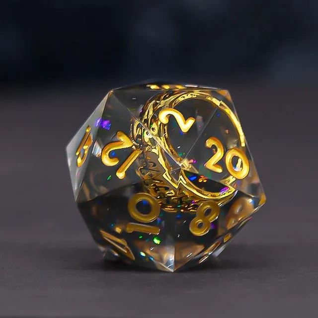 Gold Ring in Black & Clear Filled Sharp Resin - 7pcs RPG Dice Set