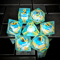 Thumbnail for Eye Ball in Blue Filled Sharp Resin - 7pcs RPG Dice Set