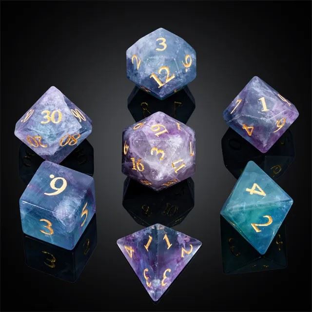 Blue Fluorite Gemstone - 7pcs RPG Dice Set