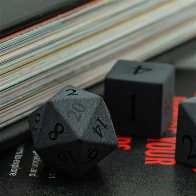 Frosted Black Obsidian Gemstone - 7pcs RPG Dice Set