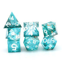 Thumbnail for Blue Swirl in Teal with Gold Foil Sharp Resin - 7pcs RPG Dice Set