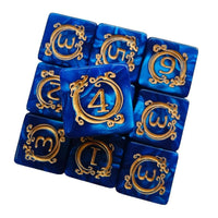 Thumbnail for 6pcs D6 17mm Dice Acrylic Blend Square Dragon Circle Gold Font Blue