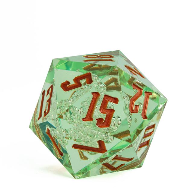 Bubbles in Clear & Green Sharp Acrylic - D20 RPG Dice