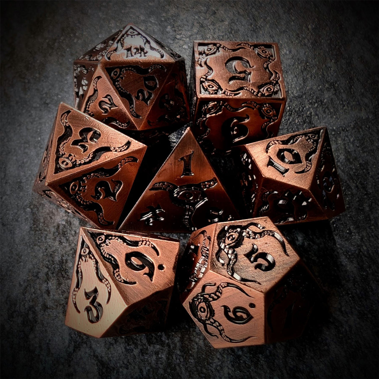 Tentacles in Copper Metal - 7pcs RPG Dice Set