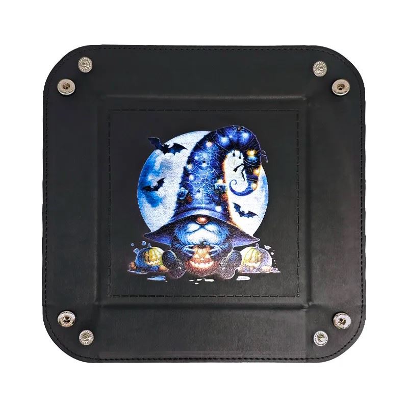 Halloween Gonk on Black PU Leather - Square Hard Dice Tray