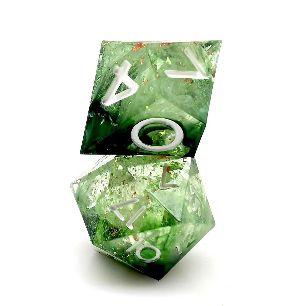 Moss in Layered Clear and Black Sharp Resin - 7pcs RPG Dice Set