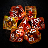 Thumbnail for Red & Yellow Swirl in Clear Resin - 7pcs RPG Full Dice Set