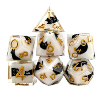 Thumbnail for 7pcs Dice Sharp Filled Cat Gold Font White