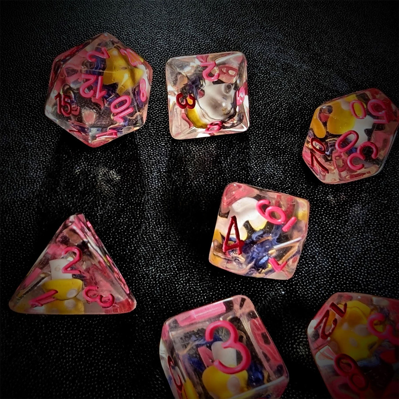 Yellow Mushroom in Clear Resin - 7pcs RPG Full Dice Set