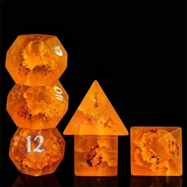 Cracked & Frosted Orange Glass - 7pcs RPG Dice Set