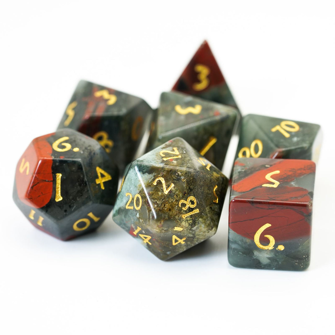 Grey Bloodstone Gemstone - 7pcs RPG Dice Set