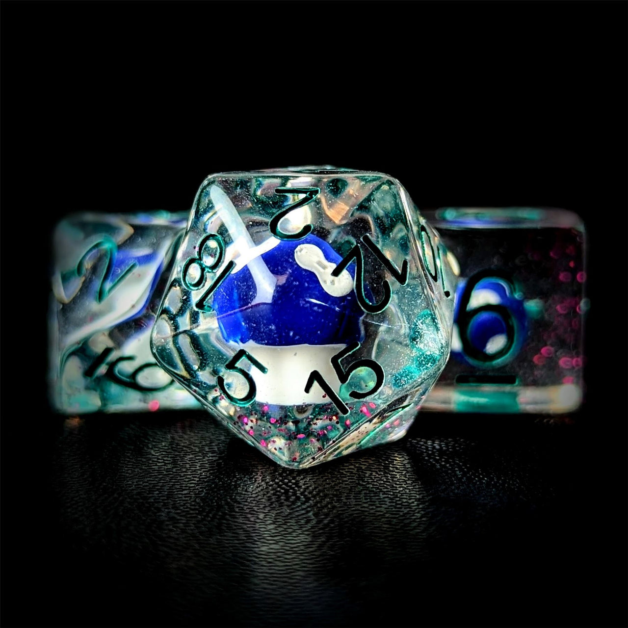 Blue Mushroom in Clear Resin - 7pcs RPG Full Dice Set