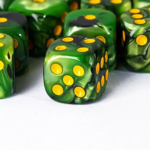 12mm Black & Green Acrylic - 10pcs D6 RPG Dice Set