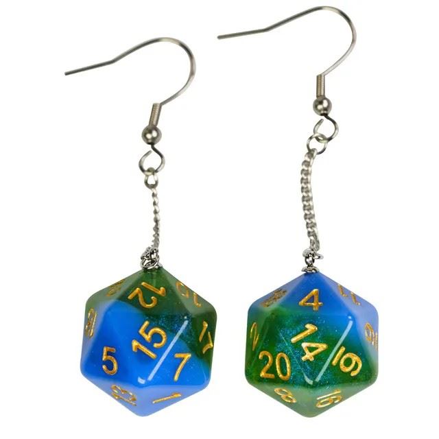 Purple & Green Resin Layered - D20 Earings