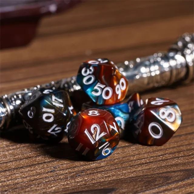 Blend of Brown & Blue Acrylic - 7pcs RPG Mini Dice Set