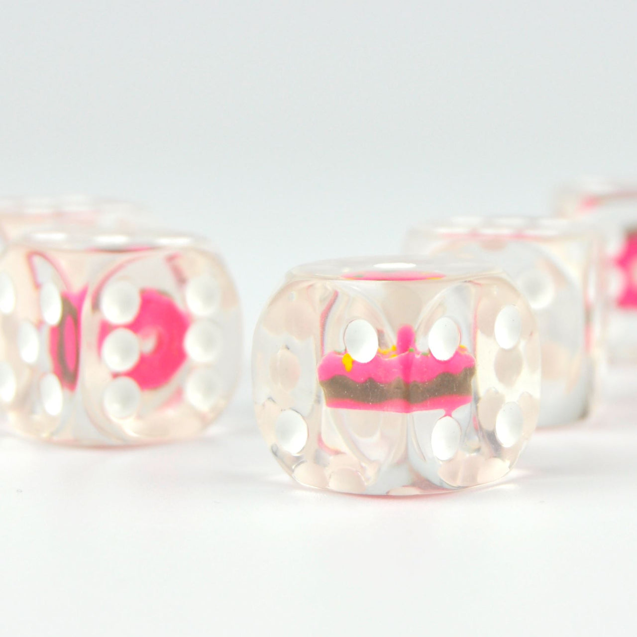 Pink Donut in Clear Resin - 6pcs D6 RPG Dice Set