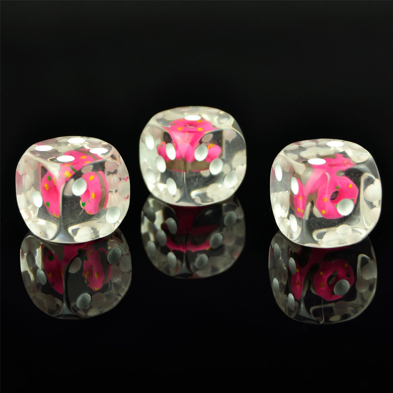 Pink Donut in Clear Resin - 6pcs D6 RPG Dice Set