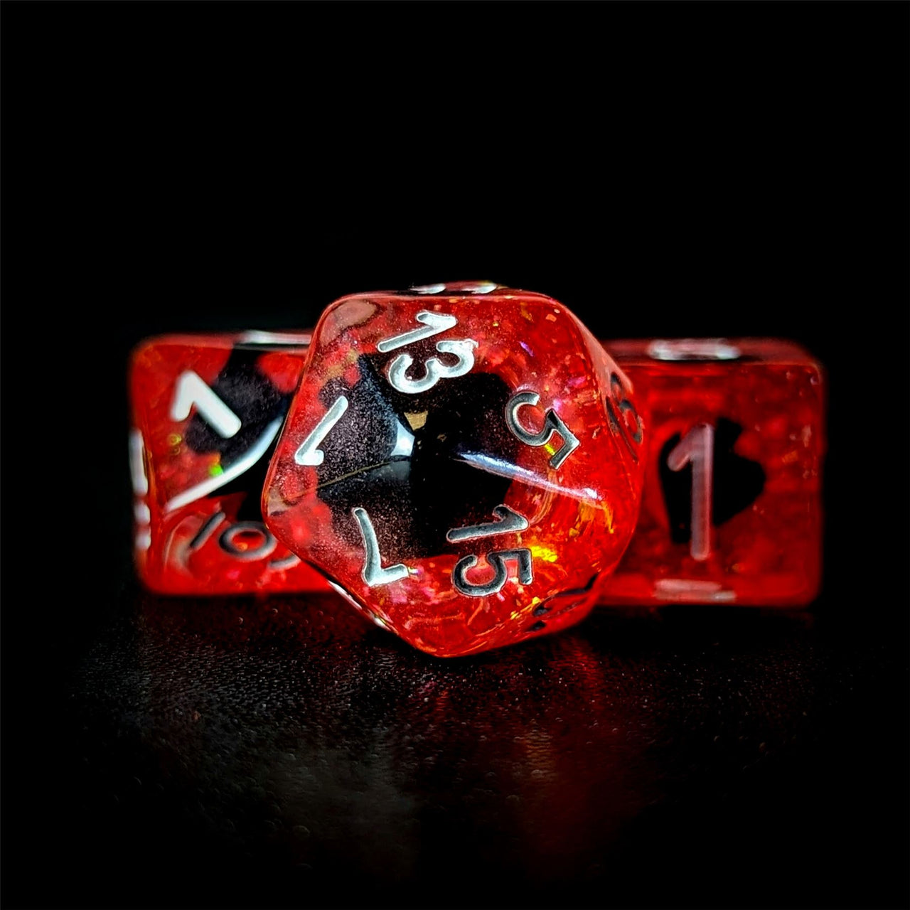 Spades in Clear & Red Resin - 7pcs RPG Full Dice Set