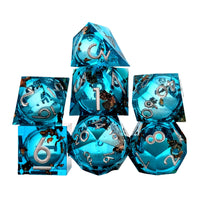 Thumbnail for 7pcs Dice Sharp Filled Liquid Silver Font Foil Glow Blue