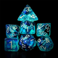 Thumbnail for Glow in the Dark Jellyfish in Clear & Blue Resin - 7pcs RPG Full Dice Set