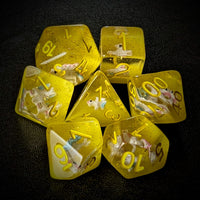 Thumbnail for Unicorn in Clear & Yellow Resin - 7pcs RPG Full Dice Set