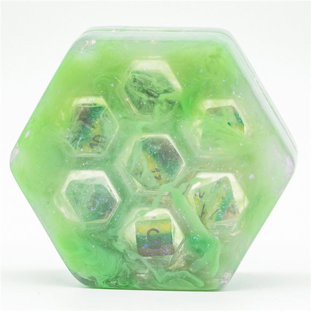 Green Gliiter on Resin with 7 Slots - Dice Storage