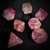 Thumbnail for Pink & White Swirl in Clear Resin - 7pcs RPG Full Dice Set