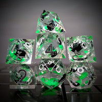 Thumbnail for 7pcs Dice Sharp Filled Liquid Cat Silver Font Clear Green