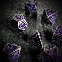 Thumbnail for Gear in Purple Enamel Silver Metal - 7pcs RPG Dice Set