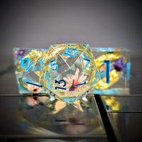 Thumbnail for 7pcs Dice Sharp Filled Gold Ring Flowers Blue Font Blue Clear