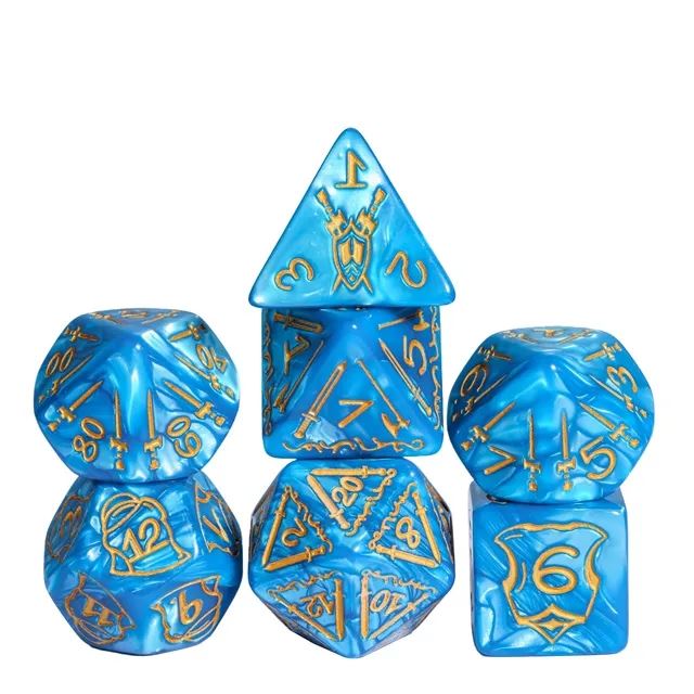 Weapons on Silk Blue Acrylic - 7pcs RPG Oversized Dice Set