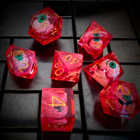 Thumbnail for Green Eye Ball in Clear & Red Liquid Filled Sharp Resin - 7pcs RPG Dice Set