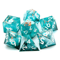 Thumbnail for Blue Swirl in Teal with Gold Foil Sharp Resin - 7pcs RPG Dice Set