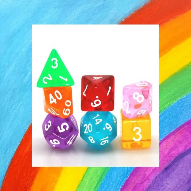 7pcs Dice Acrylic Clear White Font Rainbow